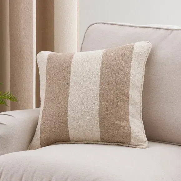 Stripe Pencil Pleat Curtains - Natural, Boucle