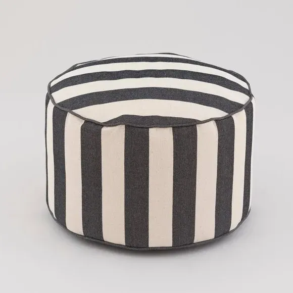 Stripe Pouffe with Piped Edges - Black, Cotton