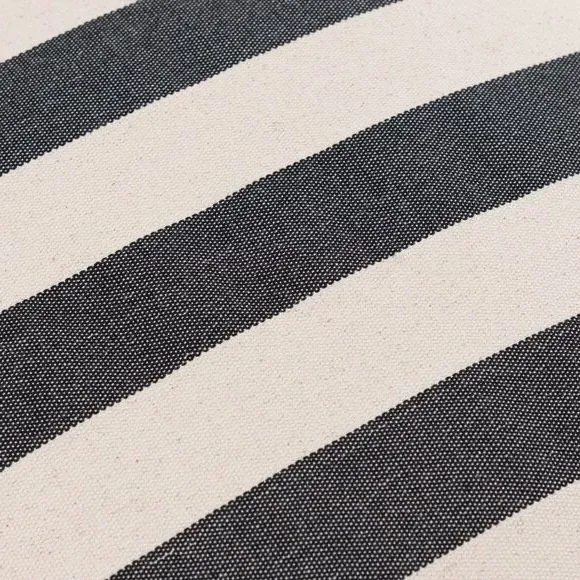 Stripe Pouffe with Piped Edges - Black, Cotton