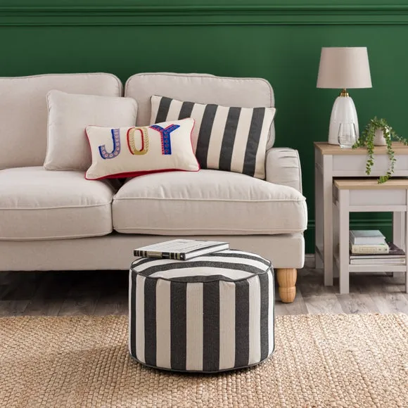 Stripe Pouffe with Piped Edges - Black, Cotton image