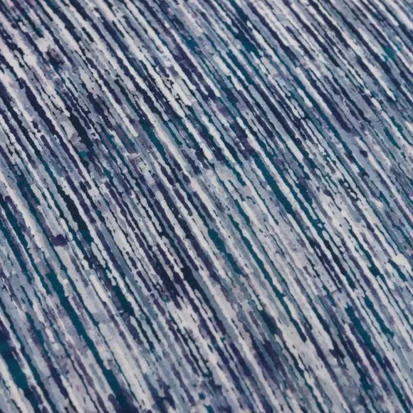 Stripe Pouffe with Piped Edges - Blue, Velvet