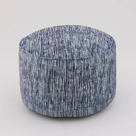 Stripe Pouffe with Piped Edges - Blue, Velvet