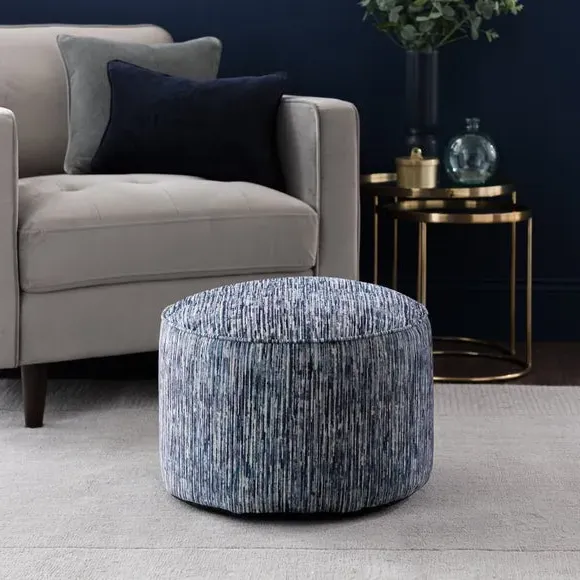 Stripe Pouffe with Piped Edges - Blue, Velvet image