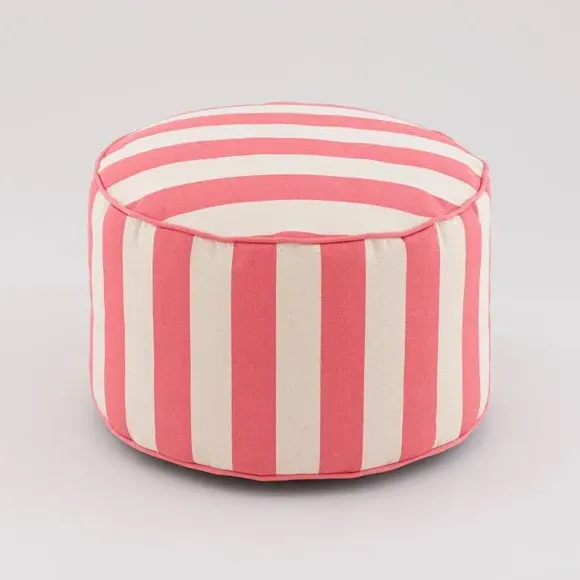 Stripe Pouffe with Piped Edges - Coral, Cotton