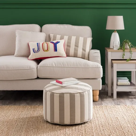 Stripe Pouffe with Piped Edges - Natural, Cotton