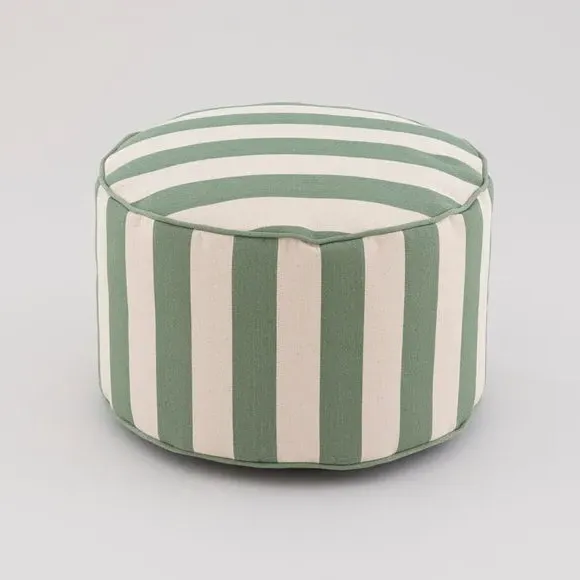 Stripe Pouffe with Piped Edges - Olive, Cotton
