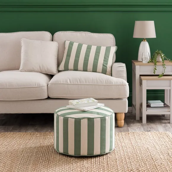 Stripe Pouffe with Piped Edges - Olive, Cotton