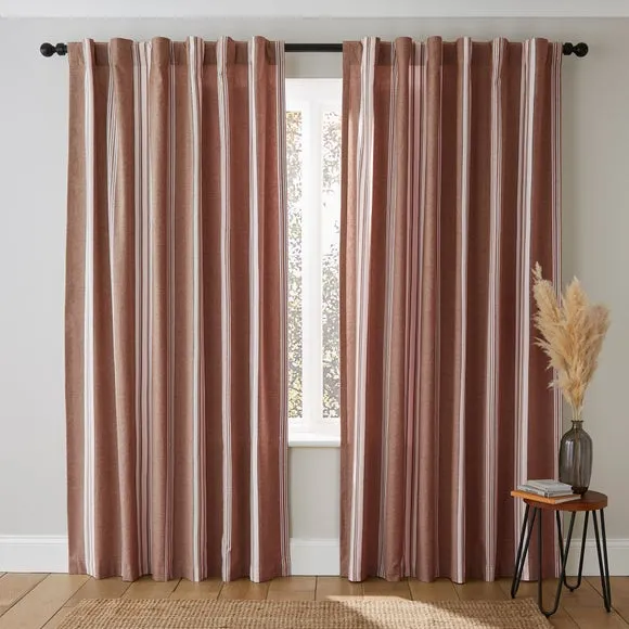 Stripe Slot Top Curtains - Terracotta, Cotton