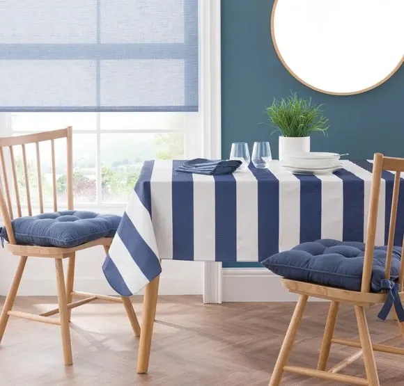Stripe Tablecloth with Flannel Back - Blue, PEVA