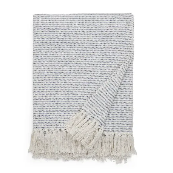 Stripe Throw Blanket with Tassels - Blue
