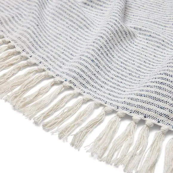 Stripe Throw Blanket with Tassels - Blue