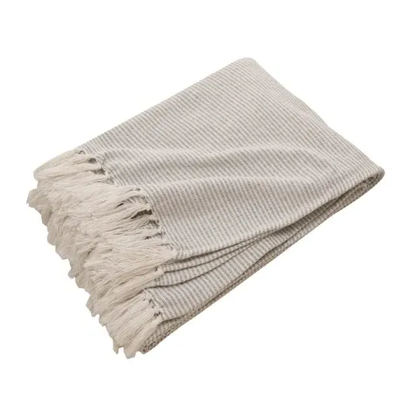 Stripe Throw Blanket with Tassels - Grey