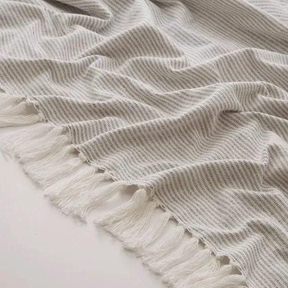 Stripe Throw Blanket with Tassels - Grey
