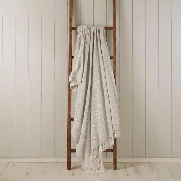 Stripe Throw Blanket with Tassels - Grey