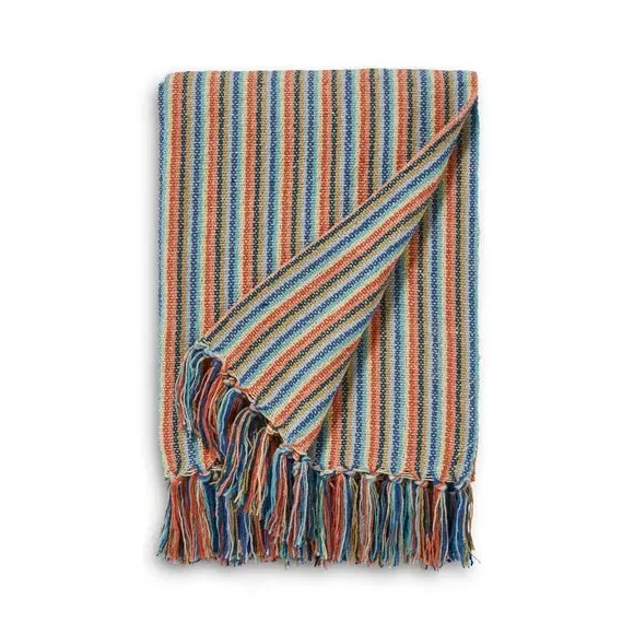 Stripe Throw Blanket with Tassels - Multicolor