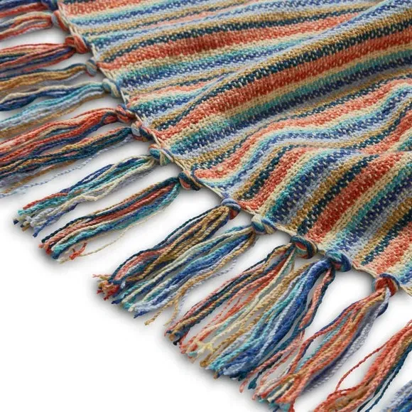 Stripe Throw Blanket with Tassels - Multicolor