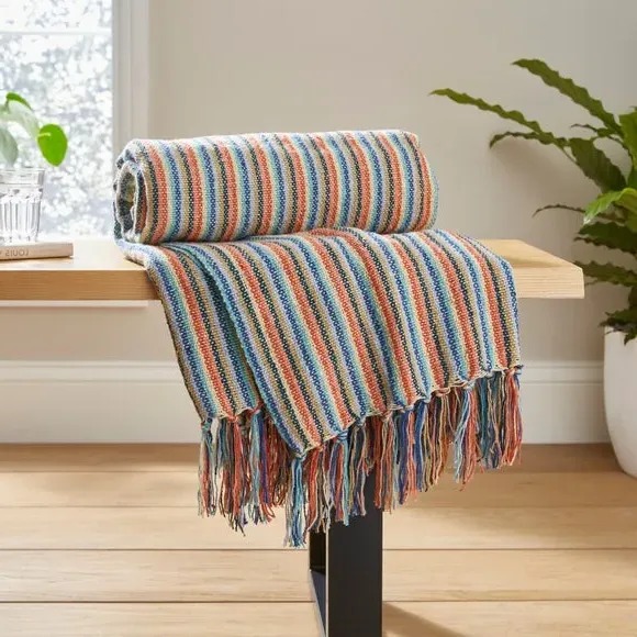 Stripe Throw Blanket with Tassels - Multicolor