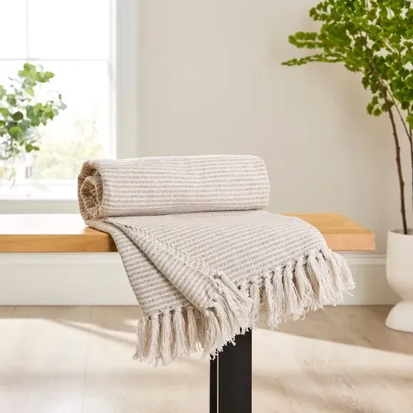 Stripe Throw Blanket with Tassels - Natural