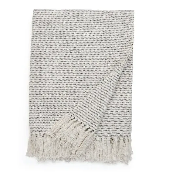 Stripe Throw Blanket with Tassels - Olive