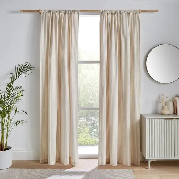 Stripe Unlined Slot Top Curtains - Natural, Cotton