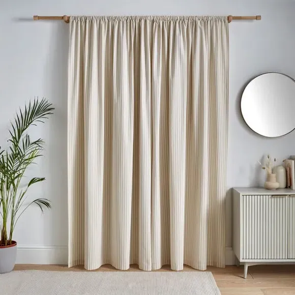 Stripe Unlined Slot Top Curtains - Natural, Cotton