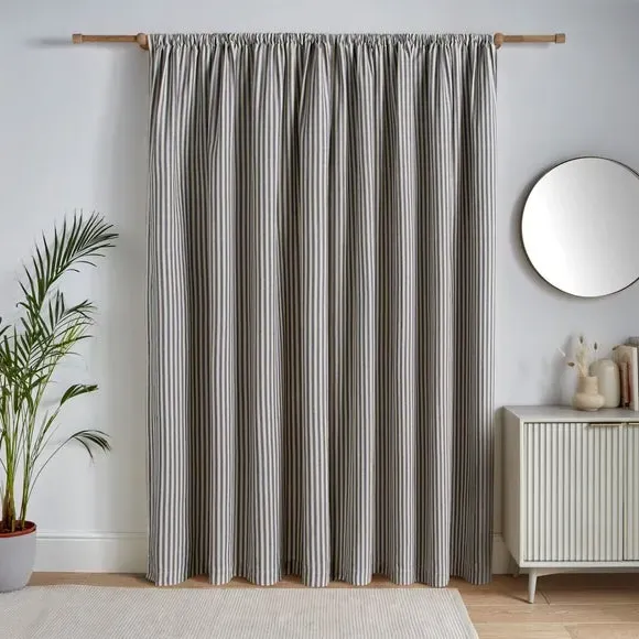 Stripe Unlined Slot Top Curtains - Navy, Cotton