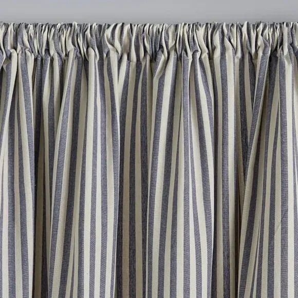 Stripe Unlined Slot Top Curtains - Navy, Cotton