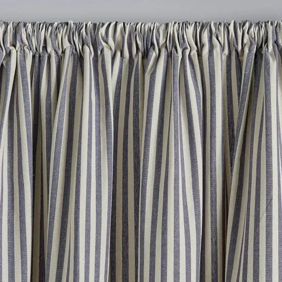 Stripe Unlined Slot Top Curtains - Navy, Cotton