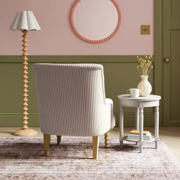 Striped Armchair with Button Detail - Mushroom