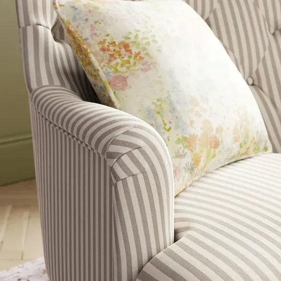 Striped Armchair with Button Detail - Mushroom