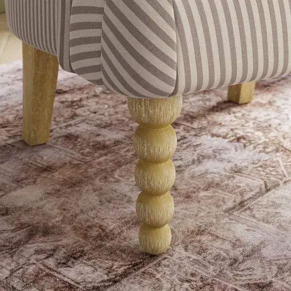 Striped Armchair with Button Detail - Mushroom