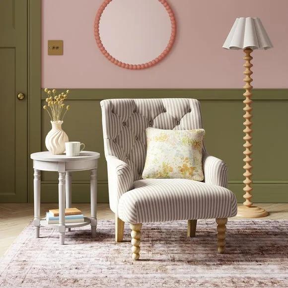Striped Armchair with Button Detail - Mushroom image