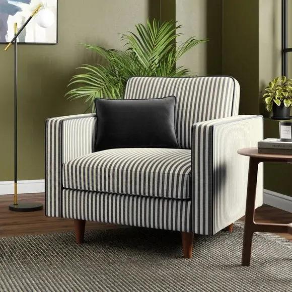 Striped Armchair with Tailored Finish - Black image