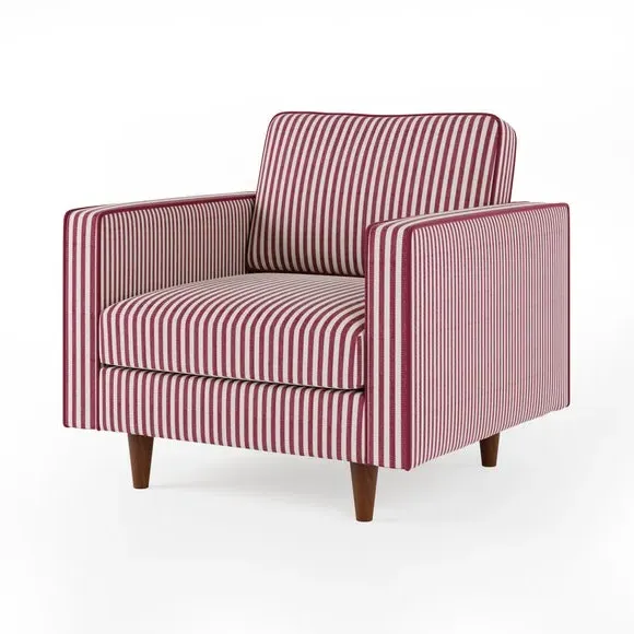 Striped Armchair with Tailored Finish - Mulberry