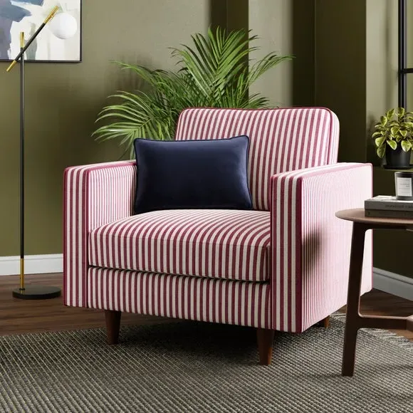 Striped Armchair with Tailored Finish - Mulberry
