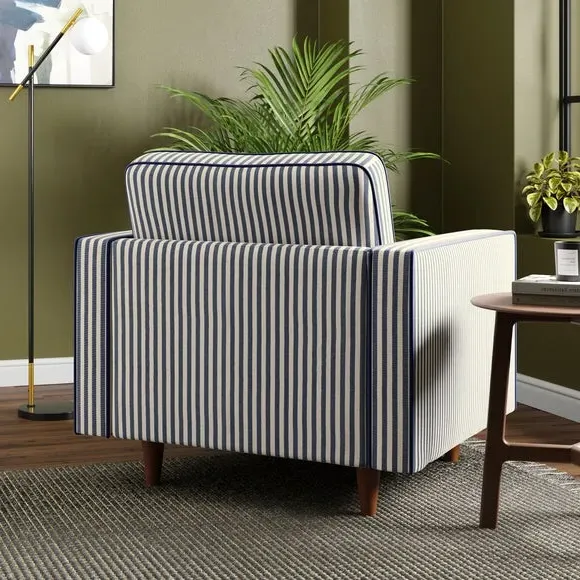 Striped Armchair with Tailored Finish - Navy