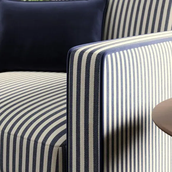 Striped Armchair with Tailored Finish - Navy