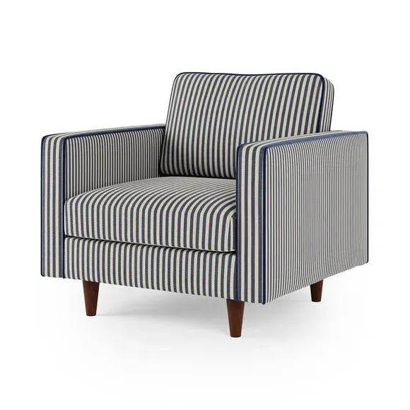 Striped Armchair with Tailored Finish - Navy