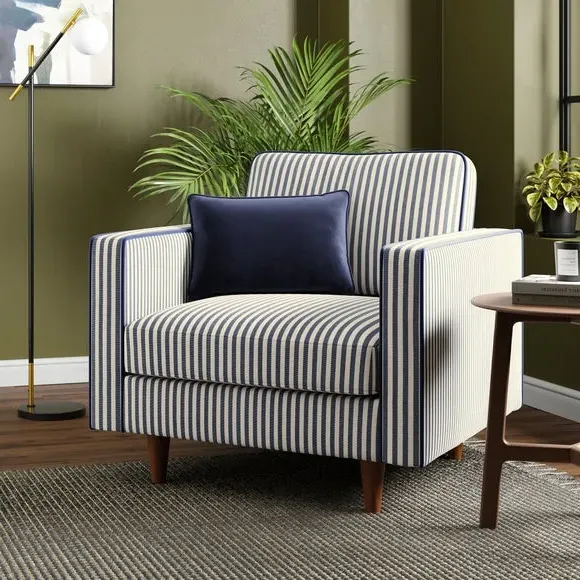 Striped Armchair with Tailored Finish - Navy
