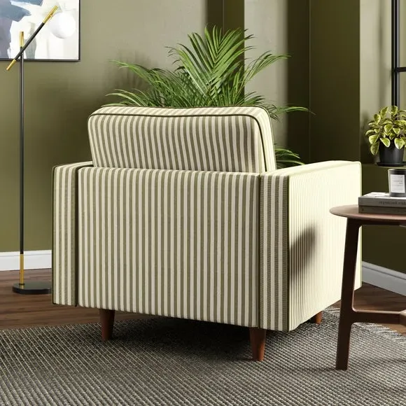Striped Armchair with Tailored Finish - Olive