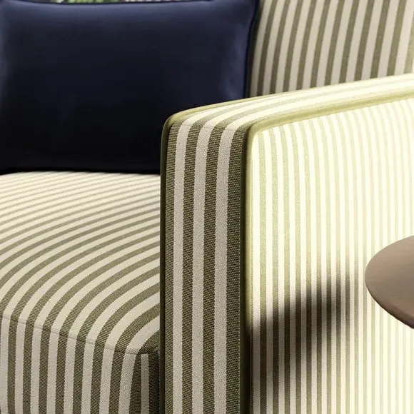 Striped Armchair with Tailored Finish - Olive