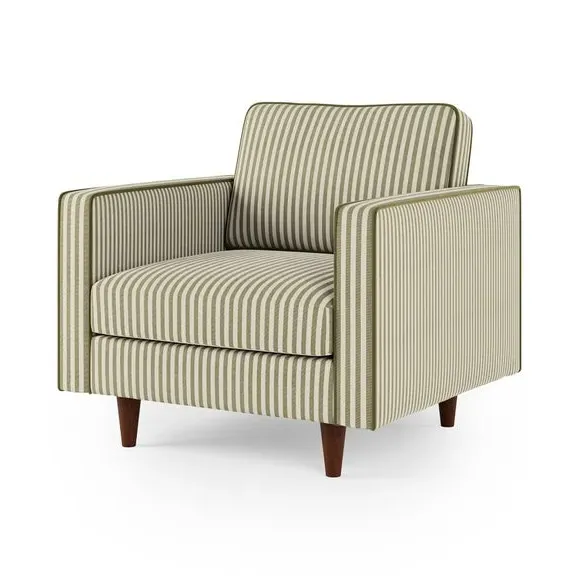 Striped Armchair with Tailored Finish - Olive