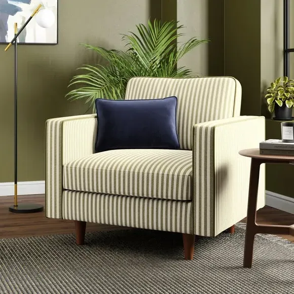 Striped Armchair with Tailored Finish - Olive