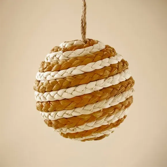 Striped Ball Hanging Decoration - Natural, Maize
