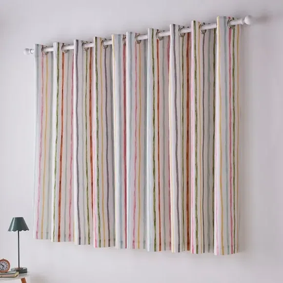 Striped Blackout Eyelet Curtains - Green, Cotton