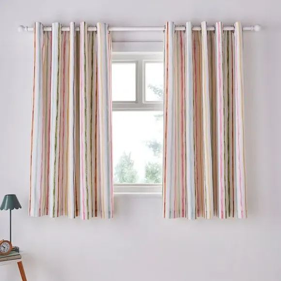 Striped Blackout Eyelet Curtains - Green, Cotton