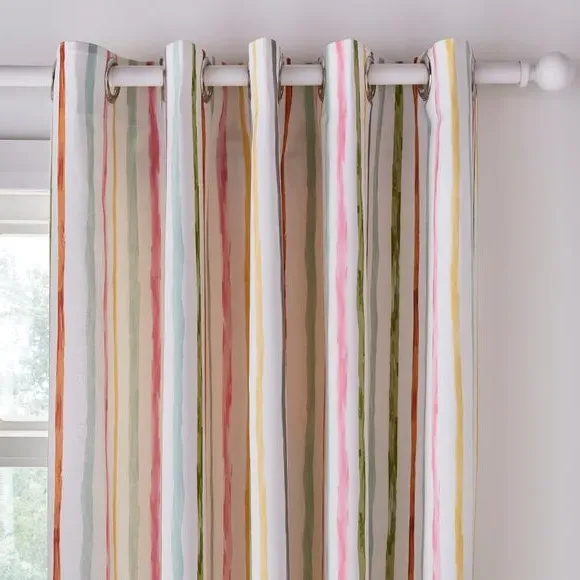 Striped Blackout Eyelet Curtains - Green, Cotton image