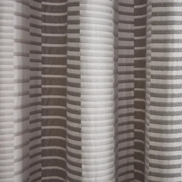 Striped Blackout Eyelet Curtains - Grey, Polyester