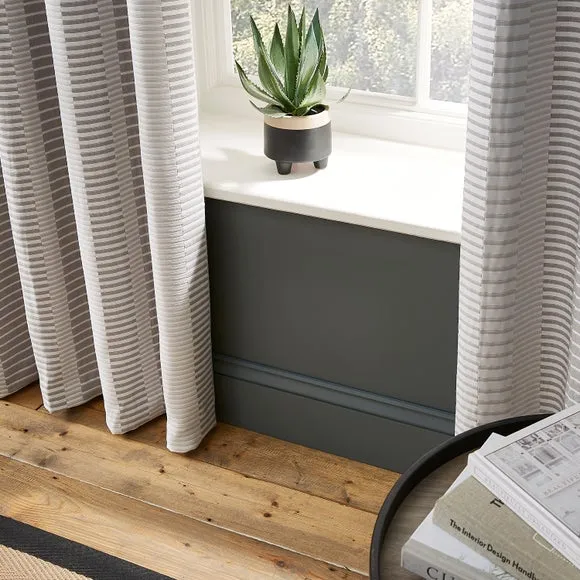 Striped Blackout Eyelet Curtains - Grey, Polyester