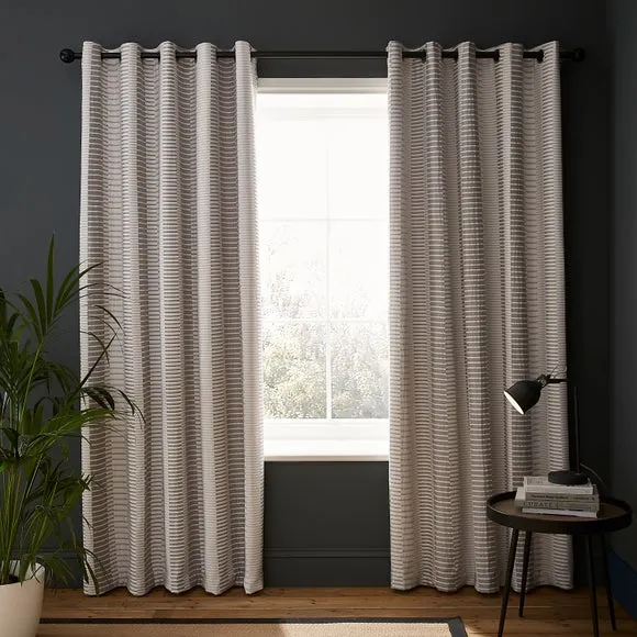 Striped Blackout Eyelet Curtains - Grey, Polyester